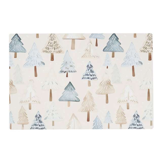 Cream Beige Blue Christmas Trees Placemat (Front)