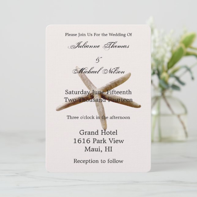 Cream Beige Blush Starfish Beach Invitation (Standing Front)