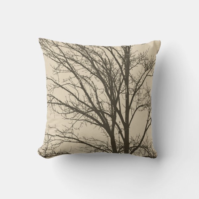 Cream Beige Brown Tree Branches Throw Pillow (Front)