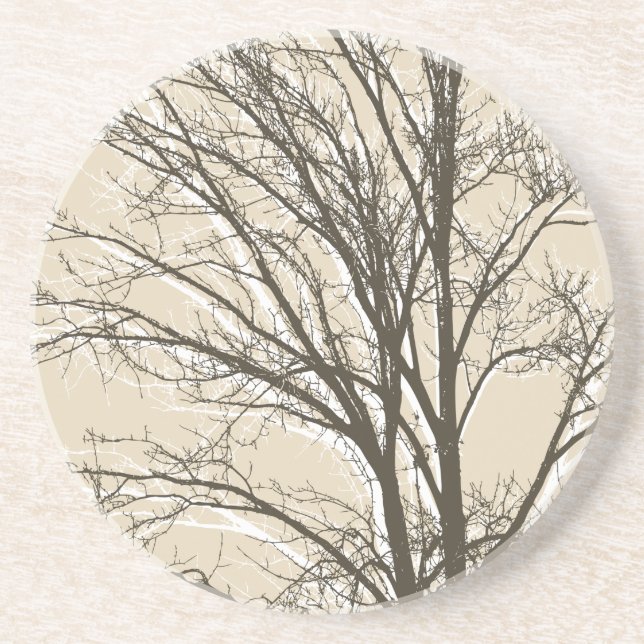 Cream Beige Brown White Tree Branches  Coaster (Front)