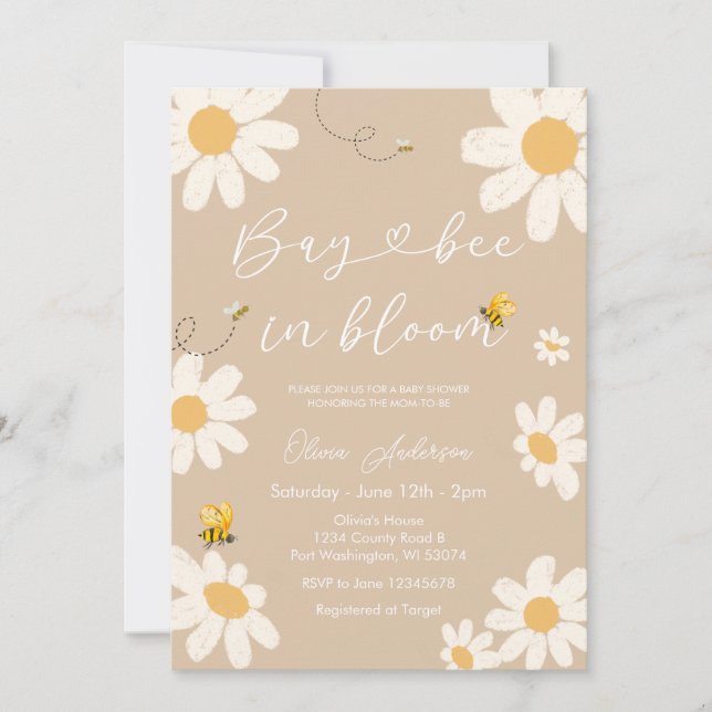 Cream Beige Daisy Bay Bee Baby Shower  Invitation (Front)