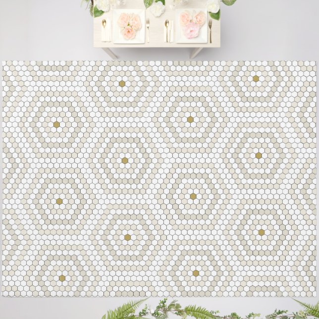 Cream & Beige Hexagon Penny Tile Hex Tile Pattern Outdoor Rug (Insitu (Wedding 2))