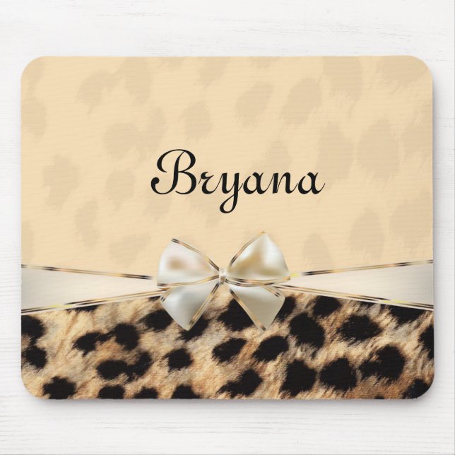 Cream Beige Leopard Cheetah Print Bow Mouse Pad (Front)
