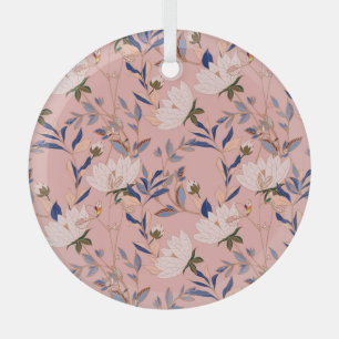 Cream Beige Lilies: Pink Seamless Background Glass Ornament