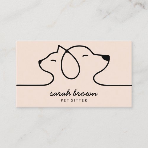 Cream Beige Linear Logo Dog Cat Pet Business Card