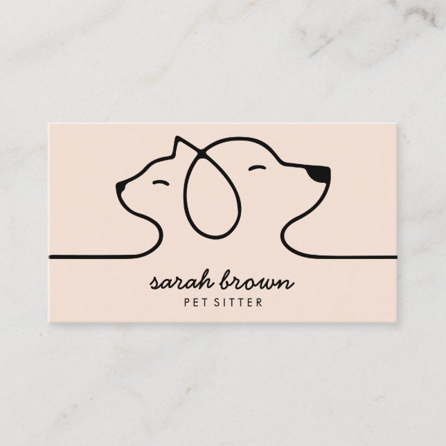 Cream Beige Linear Logo Dog Cat Pet Business Card (Front)