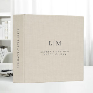 Cream Beige Linen Minimal Elegant Wedding Album 3 Ring Binder