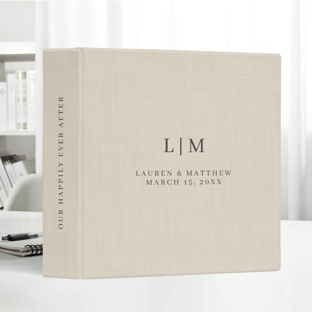 Cream Beige Linen Minimal Elegant Wedding Album 3 Ring Binder (Creator Uploaded)