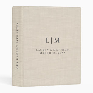 Cream Beige Linen Minimal Elegant Wedding Album Mini Binder