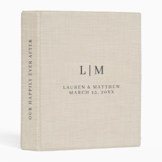 Cream Beige Linen Minimal Elegant Wedding Album Mini Binder