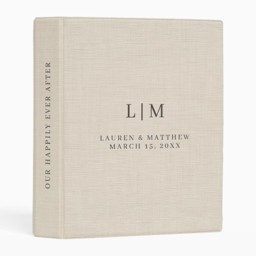 Cream Beige Linen Minimal Elegant Wedding Album Mini Binder