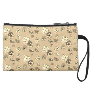 Cream Beige Mini Scatter Flowers Suede Wristlet