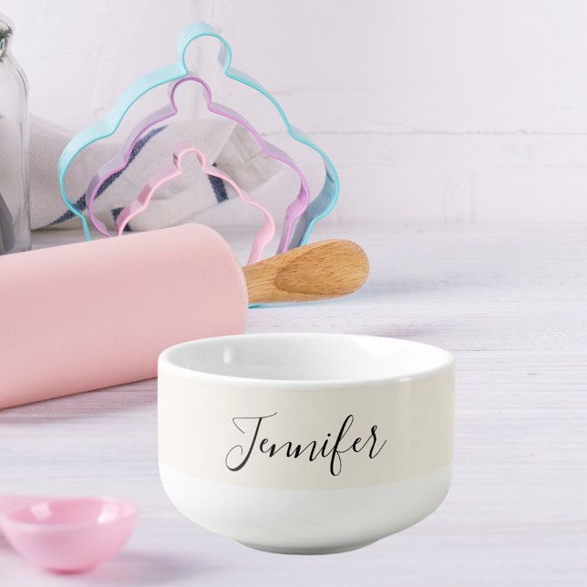 Cream beige name script woman girl soup mug (Creator Uploaded)