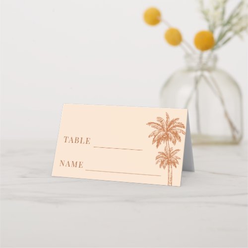 Cream Beige Palm Tree Boho Beach Wedding Table Place Card