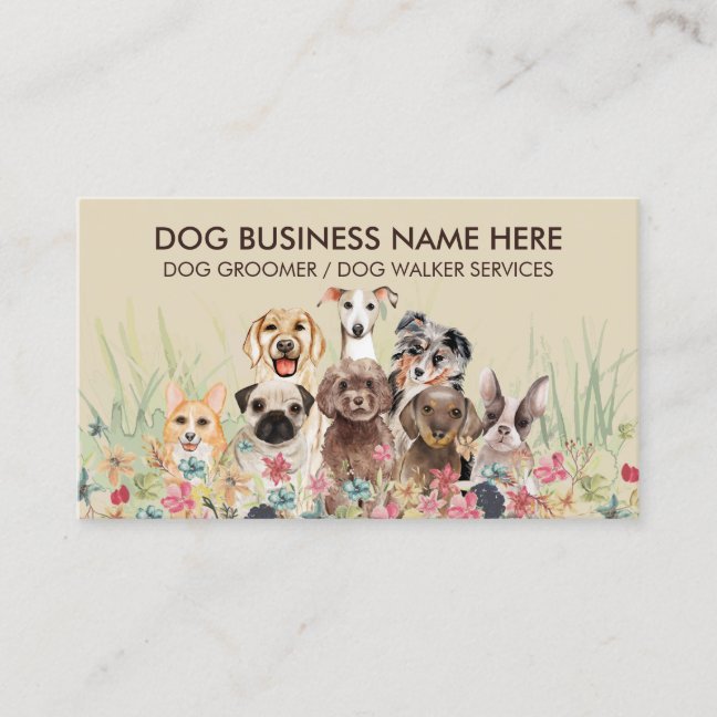 Cream Beige Pet Sitter Walker dog petcare Business Card