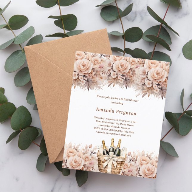 Cream beige roses bubbly Bridal Shower invitation (Creator Uploaded)
