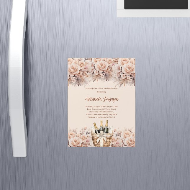 Cream beige roses bubbly brunch Bridal Shower Magnetic Invitation (Creator Uploaded)