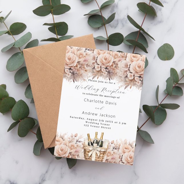 Cream beige roses sparkling wine wedding reception invitation (Creator Uploaded)