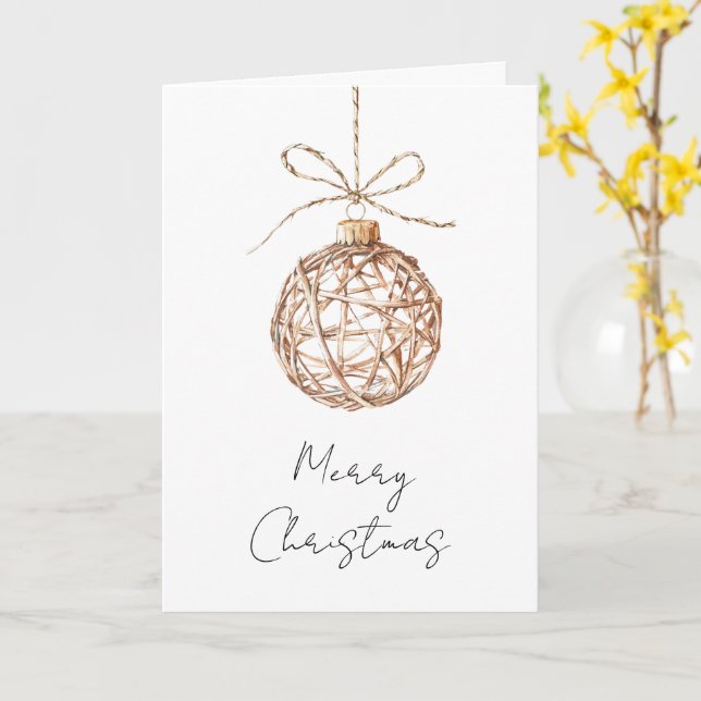 Cream Beige Round Ornaments Christmas Card (Yellow Flower)