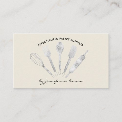 Cream Beige Silver Pastry Chef Home Bakery Business Card