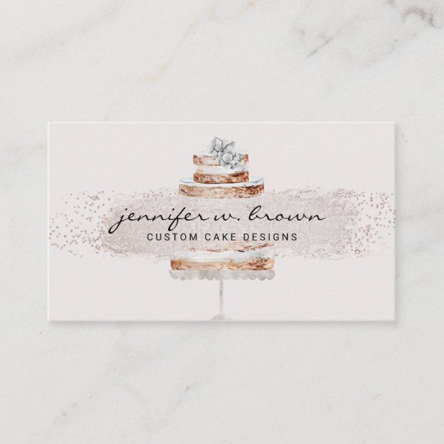 Cream Beige Silver Three tiered Party Wedding Cake Business Card (Front)
