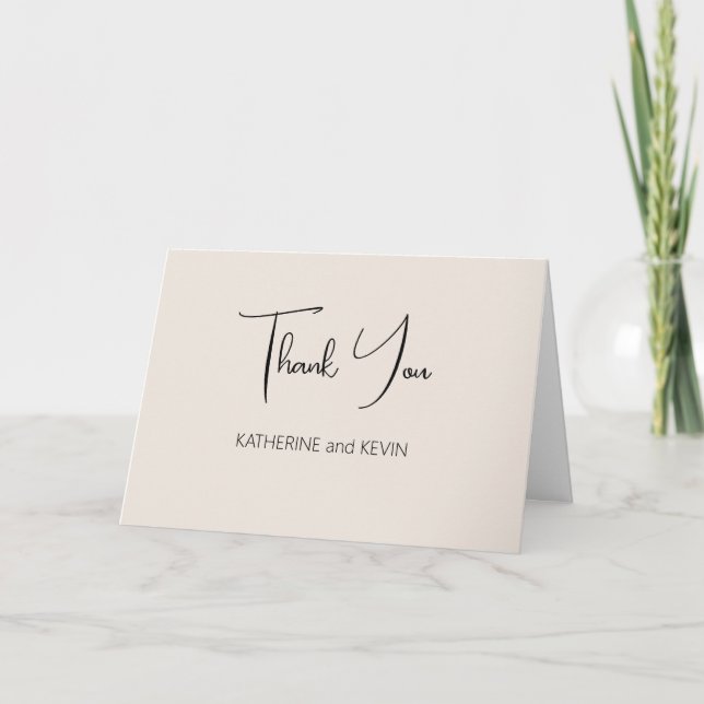 Cream Beige Simple Wedding Thank You Card (Front)