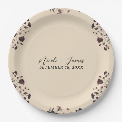 Cream Beige Vintage Shabby Chic Moody Floral Paper Plates