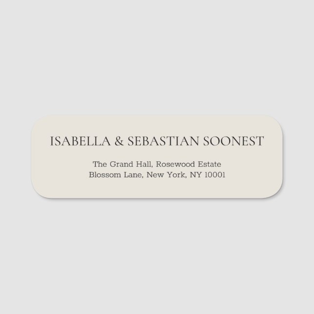 Cream Beige Wedding Simple Retro Font Name Tag (Front)