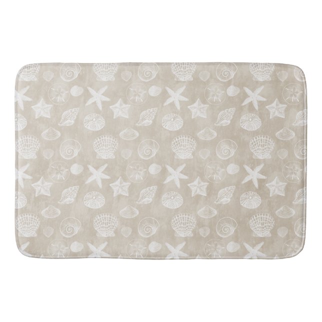 Cream Beige White Beach Shells   Bath Mat (Front)