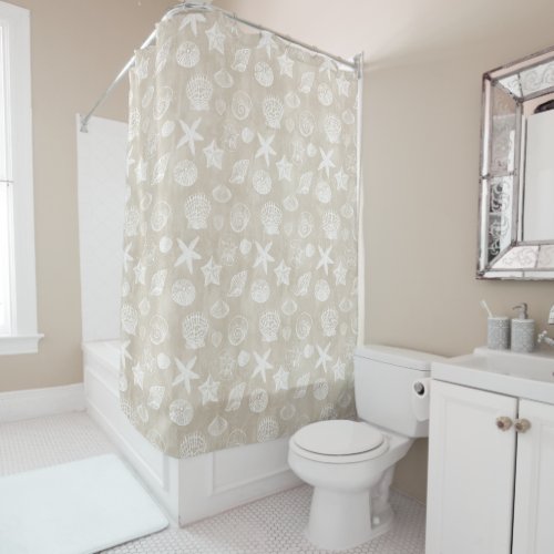 Cream Beige White Beach Shells Shower Curtain