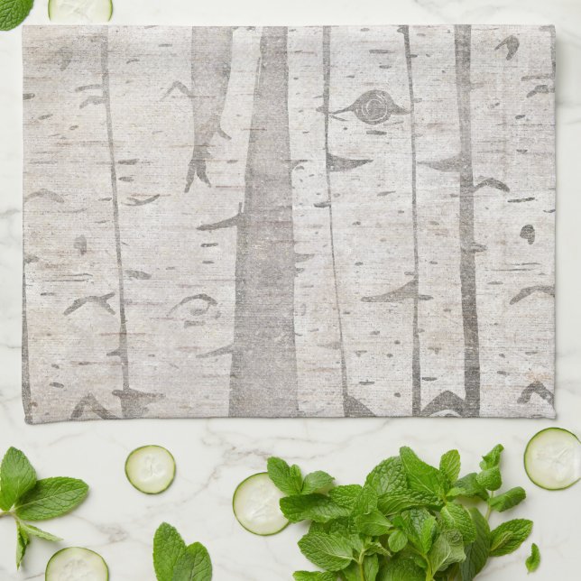 Cream Beige White Birch Trees Kitchen Towel (Folded)