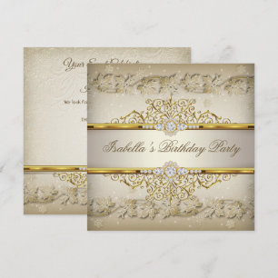 Cream Beige White Gold Elegant birthday Party Invitation