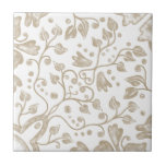 Cream Beige White Vintage Original Watercolor Ceramic Tile<br><div class="desc">Beautiful high quality original watercolor vintage botanical pattern ceramic tile,  cream beige tan color on a white background. Perfect for a modern or traditional interior design,  for a stylish kitchen backsplash,  bathroom or wall decoration.</div>