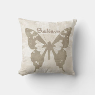 Cream Believe Butterfly Throw Pillow