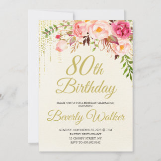 Cream Birthday 80th Birthday Invitation
