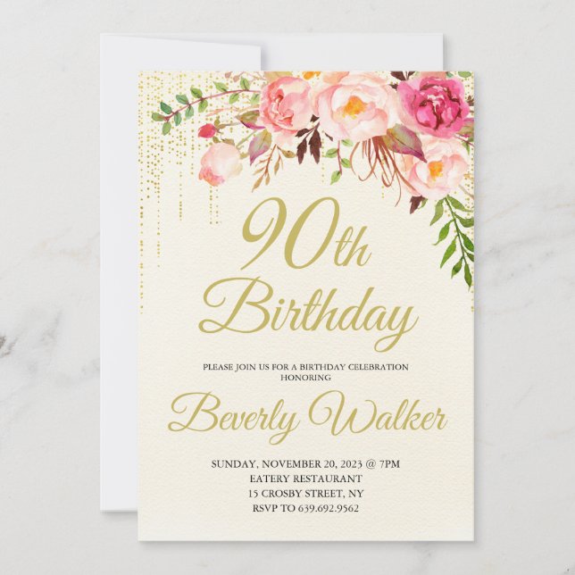 Cream Birthday 90th Birthday Invitation (Front)