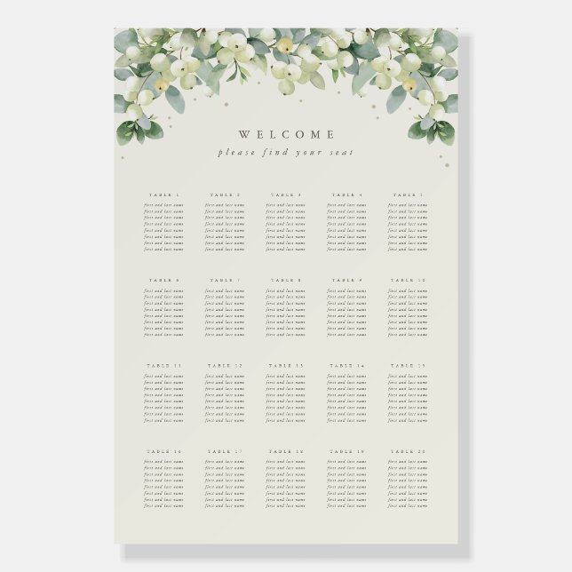 Cream/Black 20 Tables of 8 Wedding Seating Chart Foam Board (Front)