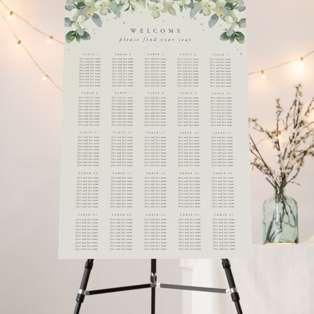 Cream/Black 25 Tables of 10 Wedding Seating Chart Foam Board (In Situ (Stand))