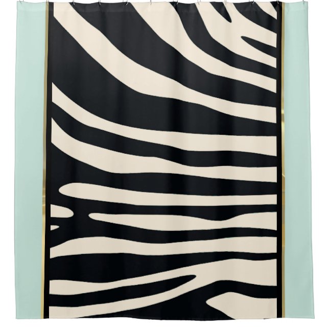 Cream, black and mint green shower curtain (Front)