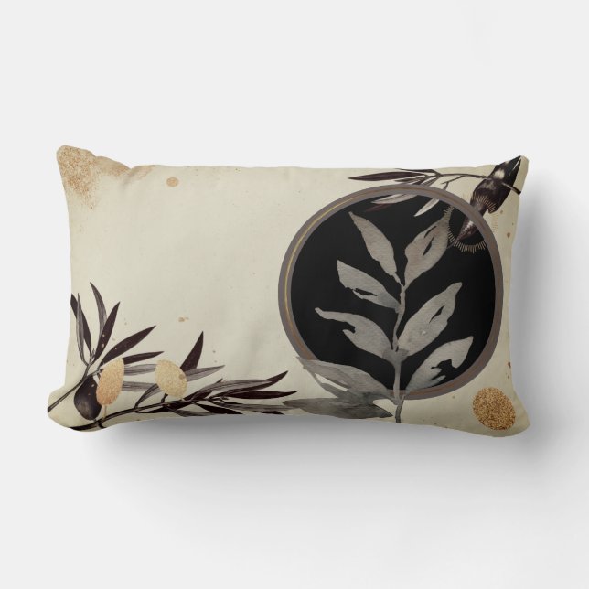 Cream & Black Artistic Abstract Watercolor Lumbar Pillow (Front)