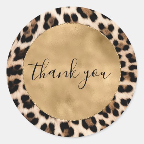 Cream Black Brown Chic Leopard Animal Thank You Classic Round Sticker