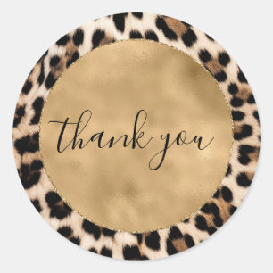 Cream Black Brown Chic Leopard Animal Thank You Classic Round Sticker