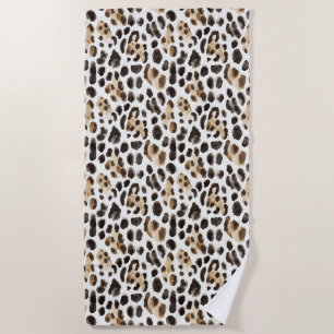 Cream Black Brown Leopard Animal   Beach Towel