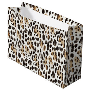 Cream Black Brown Leopard Animal Birthday Large Gift Bag