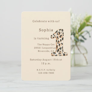 Cream Black Brown Leopard Animal First Birthday Invitation