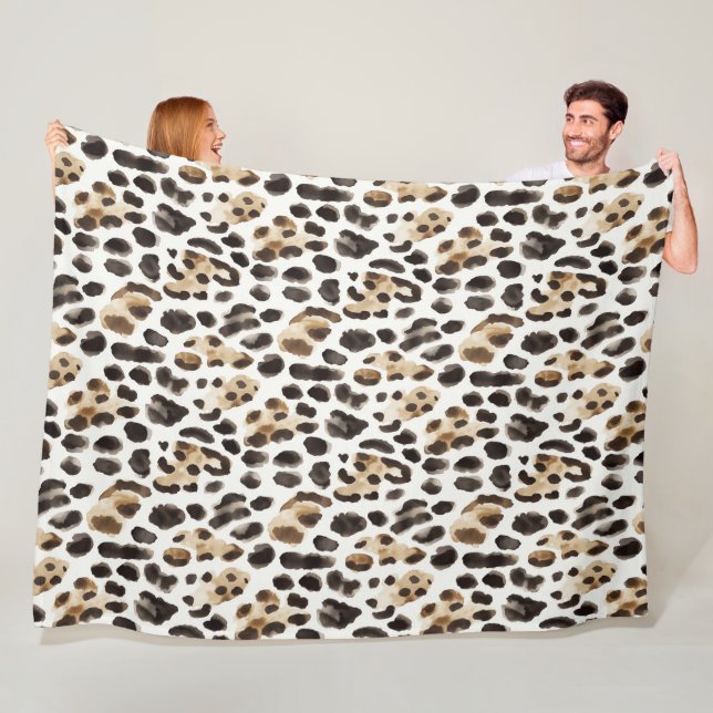 Cream Black Brown Leopard Animal   Fleece Blanket (In Situ)