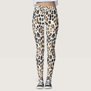 Cream Black Brown Leopard Animal Leggings
