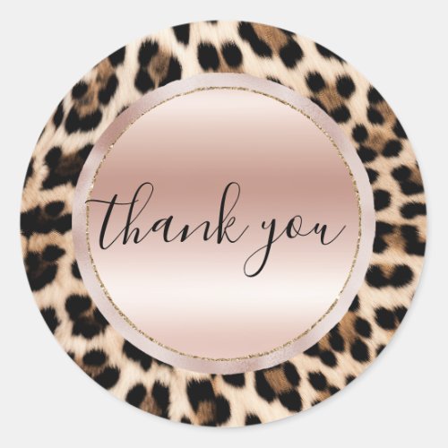 Cream Black Brown Leopard Blush Pink Thank You Classic Round Sticker