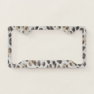 Cream Black Brown Leopard Print Animal Sparkle License Plate Frame