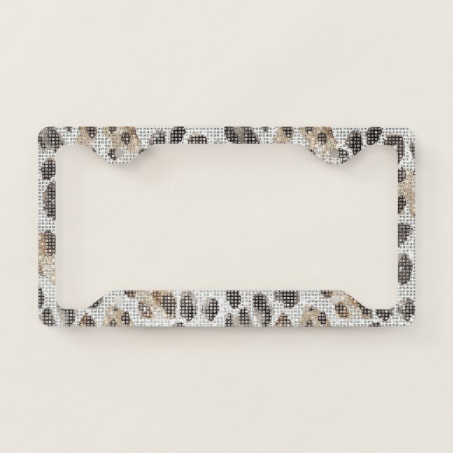 Cream Black Brown Leopard Print Animal Sparkle License Plate Frame (Front)